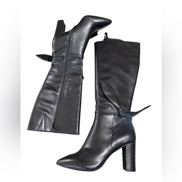 Jojo + Palenki NWOT Andcor black leather knee high bow detail heeled boots - Picture 8 of 11
